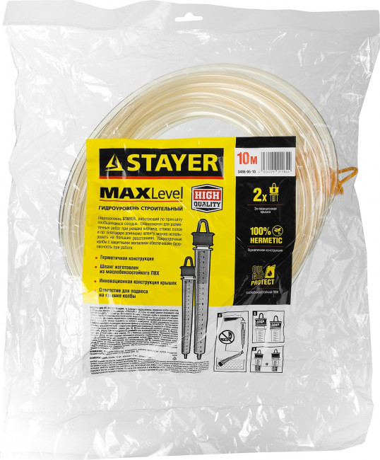 Гидроуровень STAYER "MASTER" с усиленной  измерительной колбой большого размера, d 6мм, 10м,  ( 3486-06-10 )