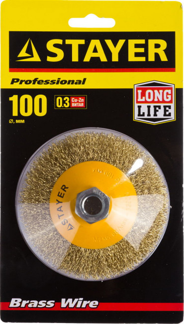STAYER "PROFESSIONAL". Щетка коническая для УШМ, витая стальная латунированная проволока 0,3мм, 100ммхМ14, ( 35133-100 ) STAYER "PROFESSIONAL". Щетка коническая для УШМ, витая стальная латунированная проволока 0,3мм, 100ммхМ14, ( 35133-100 )