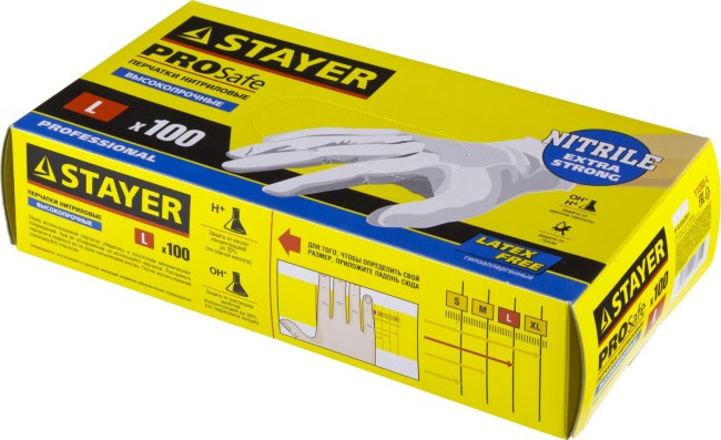 Перчатки STAYER "PROFI" нитриловые экстратонкие, L, 100шт,  ( 11203-L )