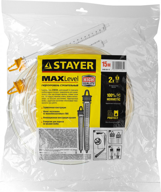 Гидроуровень STAYER "MASTER" с усиленной  измерительной колбой большого размера, d 6мм, 15м,  ( 3486-06-15 )