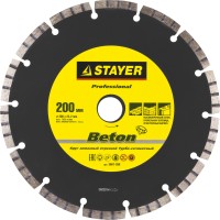 Круг отрезной алмазный STAYER "PROFESSIONAL" "BETON" турбо-сегментный, сухая резка, 22,2х200мм,  ( 3667-200 )