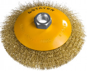 STAYER "PROFESSIONAL". Щетка коническая для УШМ, витая стальная латунированная проволока 0,3мм, 125ммхМ14, ( 35133-125 ) STAYER "PROFESSIONAL". Щетка коническая для УШМ, витая стальная латунированная проволока 0,3мм, 125ммхМ14, ( 35133-125 )