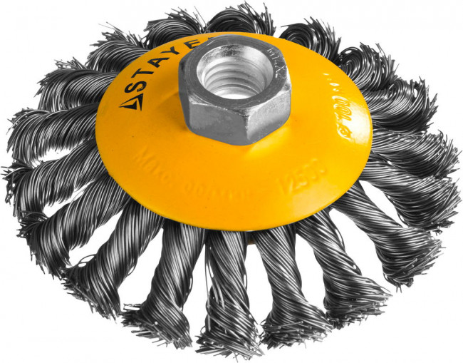 STAYER "PROFESSIONAL". Щетка коническая для УШМ, жгутированная стальная проволока 0,5мм, 100ммхМ14, ( 35135-100 ) STAYER "PROFESSIONAL". Щетка коническая для УШМ, жгутированная стальная проволока 0,5мм, 100ммхМ14, ( 35135-100 )