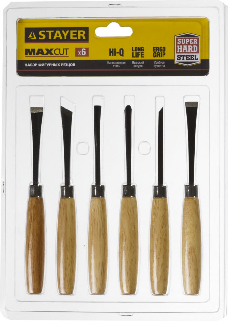 Набор STAYER: Резцы фигурные, с деревянной ручкой, 6шт , ( 1832-H6 ) Набор STAYER: Резцы фигурные, с деревянной ручкой, 6шт , ( 1832-H6 )
