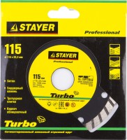Круг отрезной алмазный STAYER "PROFESSIONAL", сегментированный, сухая и влажная резка, для УШМ, 22,2х115мм,  ( 3662-115_z01 )