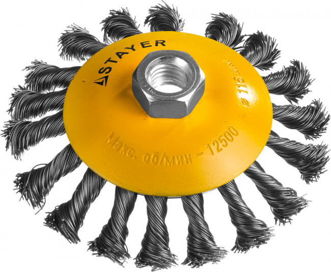STAYER "PROFESSIONAL". Щетка коническая для УШМ, жгутированная стальная проволока 0,5мм, 115ммхМ14, ( 35135-115 ) STAYER "PROFESSIONAL". Щетка коническая для УШМ, жгутированная стальная проволока 0,5мм, 115ммхМ14, ( 35135-115 )