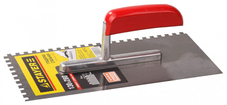 Гладилка STAYER "MASTER" стальная с деревянной ручкой, зубчатая, 6х6мм,  ( 0801-06 ) Гладилка STAYER "MASTER" стальная с деревянной ручкой, зубчатая, 6х6мм,  ( 0801-06 )