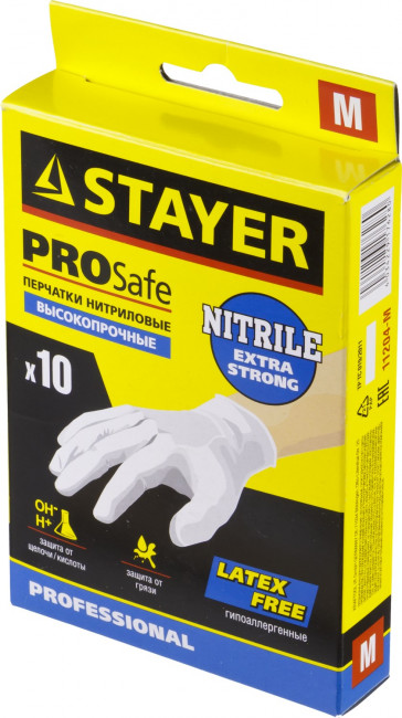 Перчатки STAYER "PROFI" нитриловые экстратонкие, M, 10шт,  ( 11204-M )