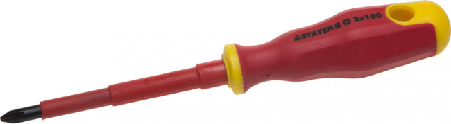 Отвертка STAYER "PROFI" "ELECTRO" диэлектрическая до 1000В, двухкомп рукоятка, PH № 2 х 100мм,  ( 25142-2-10 ) Отвертка STAYER "PROFI" "ELECTRO" диэлектрическая до 1000В, двухкомп рукоятка, PH № 2 х 100мм,  ( 25142-2-10 )