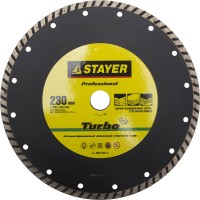 Круг отрезной алмазный STAYER "PROFESSIONAL", сегментированный, сухая и влажная резка, для УШМ, 22,2х230мм,  ( 3662-230_z01 )