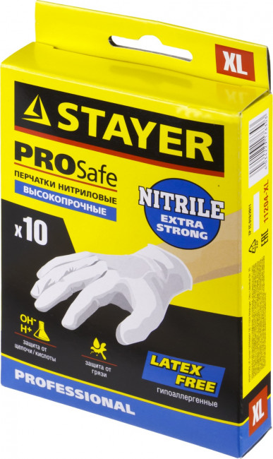 Перчатки STAYER "PROFI" нитриловые экстратонкие, XL, 10шт,  ( 11204-XL )