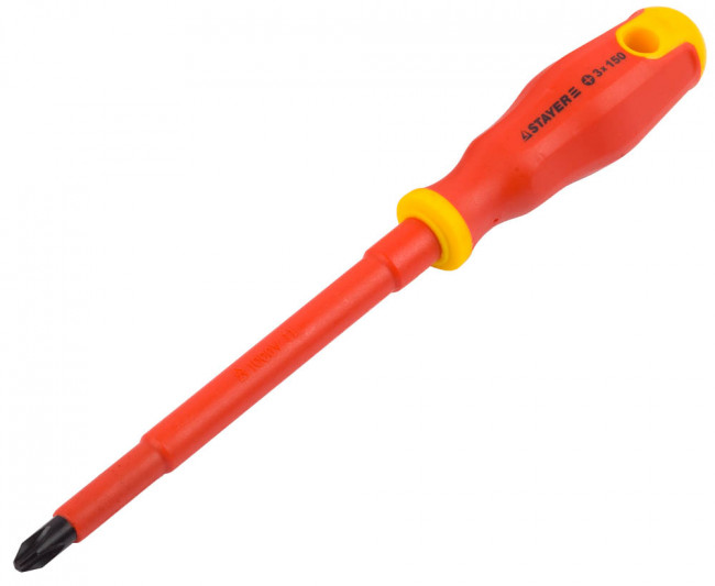 Отвертка STAYER "PROFI" "ELECTRO" диэлектрическая до 1000В, двухкомп рукоятка, PH № 3 х 150мм,  ( 25142-3-15_z01 ) Отвертка STAYER "PROFI" "ELECTRO" диэлектрическая до 1000В, двухкомп рукоятка, PH № 3 х 150мм,  ( 25142-3-15_z01 )