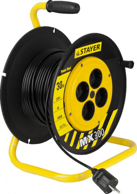 Удлинитель на катушке MS 207, 30 м, 2200 Вт, 4 гнезда, ПВС 2х0,75 мм2, STAYER, 55073-30_z01