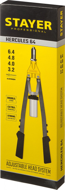 Заклепочник двуручный усиленный, STAYER "HERCULES-64" 3106, 3.2-6.4 мм - алюминий, Professional ( 3106_z01 )
