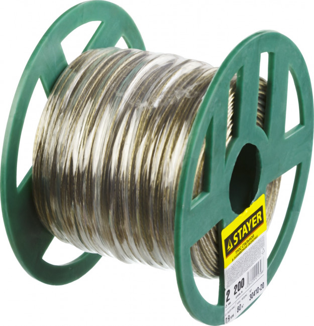 Трос стальной в полимерной оболочке, d=2,0 мм, L=200 м, STAYER, ( 30410-20 ) Трос стальной в полимерной оболочке, d=2,0 мм, L=200 м, STAYER, ( 30410-20 )