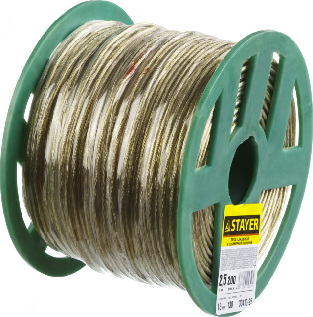 Трос стальной в полимерной оболочке, d=2,5 мм, L=200 м, STAYER, ( 30410-25 ) Трос стальной в полимерной оболочке, d=2,5 мм, L=200 м, STAYER, ( 30410-25 )