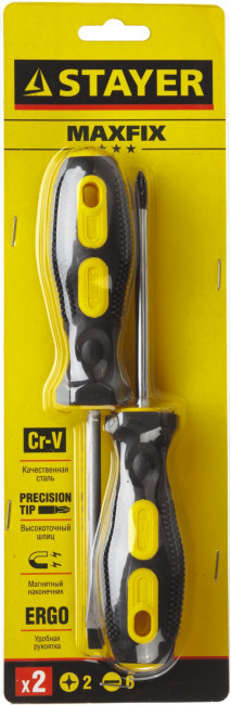 Набор STAYER "MASTER": Отвертки слесарные, двухкомпонентная рукоятка, магнитный наконечник, 2 / 6мм - 100мм, 2шт,  ( 2513-H2_z01 ) Набор STAYER "MASTER": Отвертки слесарные, двухкомпонентная рукоятка, магнитный наконечник, 2 / 6мм - 100мм, 2шт,  ( 2513-H2_z01 )