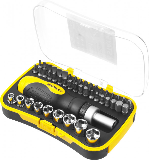 Набор STAYER "MASTER" "HERCULES": Отвертки, реверс отвертка, биты 35шт, адаптер для торц голов, торц голов 9шт, 46 предм,  ( 25084-H46 ) Набор STAYER "MASTER" "HERCULES": Отвертки, реверс отвертка, биты 35шт, адаптер для торц голов, торц голов 9шт, 46 предм,  ( 25084-H46 )