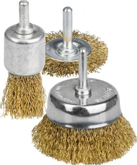 STAYER "PROFESSIONAL". Набор щеток-крацовок для дрели, витая стальная латунированная проволока 0,3мм, диск. 50мм, чаш. 50мм, кистевая 25мм, 3шт, ( 35152-H3_z01 ) STAYER "PROFESSIONAL". Набор щеток-крацовок для дрели, витая стальная латунированная проволока 0,3мм, диск. 50мм, чаш. 50мм, кистевая 25мм, 3шт, ( 35152-H3_z01 )