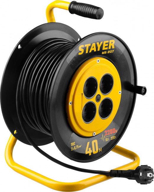 Удлинитель на катушке MS 207, 40 м, 2200 Вт, 4 гнезда, ПВС 2x0,75 мм2, STAYER,  ( 55073-40 )