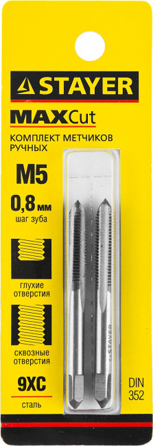 Комплект метчиков STAYER "MASTER", сталь 9ХС, М5х0,8, 2 шт,  ( 28025-05-0.8-H2 ) Комплект метчиков STAYER "MASTER", сталь 9ХС, М5х0,8, 2 шт,  ( 28025-05-0.8-H2 )