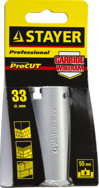 Коронка STAYER "PROFESSIONAL" кольцевая с карбидно-вольфрамовой крошкой, d=33мм, ( 33345-33 ) Коронка STAYER "PROFESSIONAL" кольцевая с карбидно-вольфрамовой крошкой, d=33мм, ( 33345-33 )