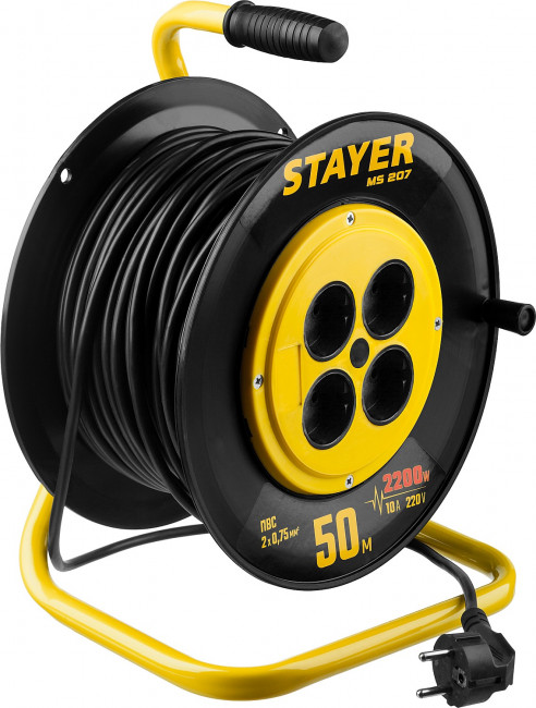 Удлинитель на катушке MS 207, 50 м, 2200 Вт, 4 гнезда, ПВС 2x0,75 мм2, STAYER,  ( 55073-50 )