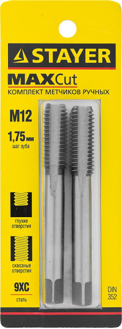 Комплект метчиков STAYER "MASTER", сталь 9ХС, М12х1,75, 2 шт,  ( 28025-12-1.75-H2 )