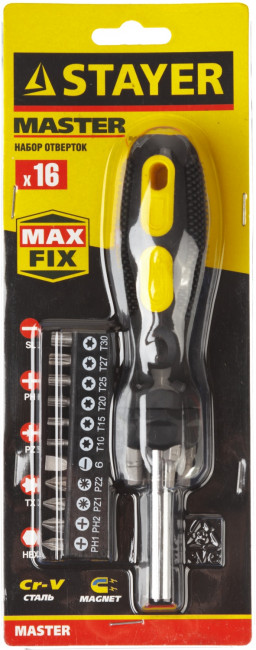 Набор STAYER "MASTER": Отвертка-битодержатель, биты 25мм 15шт, 16 предметов,  ( 2545-H5_z01 )