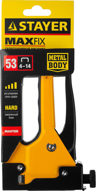 Степлер "Max 53" с регулировкой силы удара, металлический корпус, для тонкой скобы тип 53 (4-14 мм), STAYER Master,  ( 31501 ) Степлер "Max 53" с регулировкой силы удара, металлический корпус, для тонкой скобы тип 53 (4-14 мм), STAYER Master,  ( 31501 )