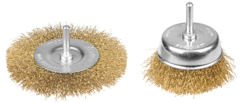 STAYER "PROFESSIONAL". Набор щеток-крацовок для дрели, витая стальная латунированная проволока 0,3мм, дисковая 100мм, чашечная 75мм, 2шт, ( 35150-H2_z01 ) STAYER "PROFESSIONAL". Набор щеток-крацовок для дрели, витая стальная латунированная проволока 0,3мм, дисковая 100мм, чашечная 75мм, 2шт, ( 35150-H2_z01 )