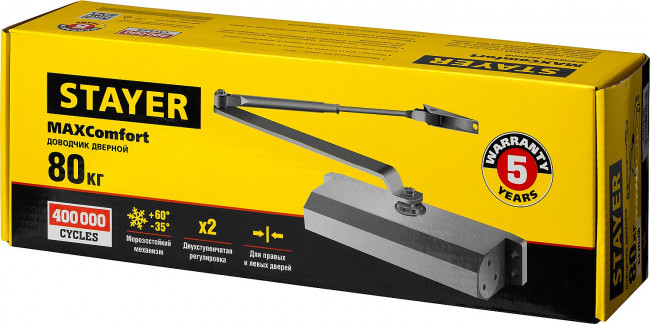 Доводчик дверной STAYER, для дверей массой до 80 кг, цвет белый,  ( 37916-80 ) Доводчик дверной STAYER, для дверей массой до 80 кг, цвет белый,  ( 37916-80 )