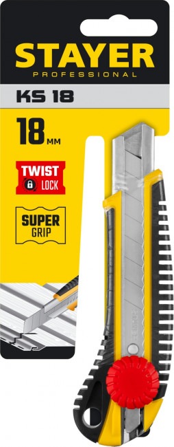 Нож с винтовым фиксатором KS-18, сегмент. лезвия 18 мм, STAYER ( 09161_z01 )