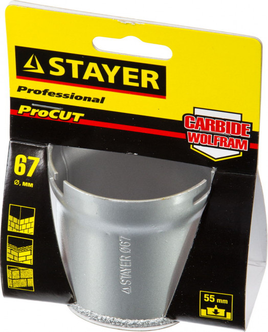 Коронка STAYER "PROFESSIONAL" кольцевая с карбидно-вольфрамовой крошкой, d=67мм, ( 33345-67 ) Коронка STAYER "PROFESSIONAL" кольцевая с карбидно-вольфрамовой крошкой, d=67мм, ( 33345-67 )