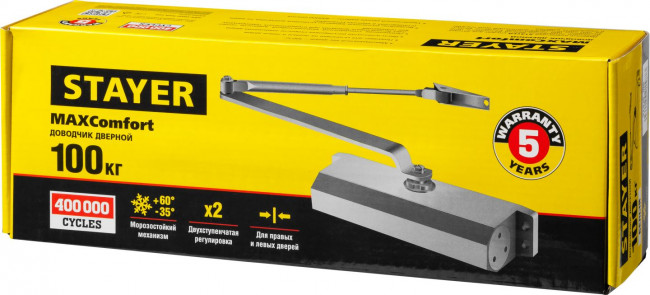 Доводчик дверной STAYER, для дверей массой до 100 кг, цвет белый,  ( 37916-100 ) Доводчик дверной STAYER, для дверей массой до 100 кг, цвет белый,  ( 37916-100 )