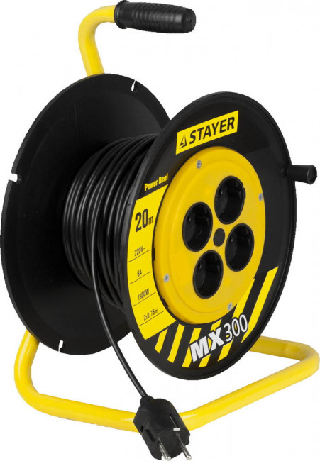 Удлинитель на катушке MS 207, 20 м, 2200 Вт, 4 гнезда, ПВС 2х0,75 мм2, STAYER ( 55073-20_z01 ) Удлинитель на катушке MS 207, 20 м, 2200 Вт, 4 гнезда, ПВС 2х0,75 мм2, STAYER ( 55073-20_z01 )