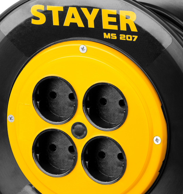 Удлинитель на катушке MS 207, 20 м, 2200 Вт, 4 гнезда, ПВС 2х0,75 мм2, STAYER ( 55073-20_z01 ) Удлинитель на катушке MS 207, 20 м, 2200 Вт, 4 гнезда, ПВС 2х0,75 мм2, STAYER ( 55073-20_z01 )