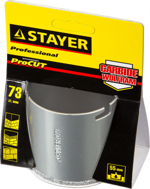 Коронка STAYER "PROFESSIONAL" кольцевая с карбидно-вольфрамовой крошкой, d=73мм,  ( 33345-73 )