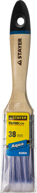 Кисть плоская STAYER "EURO", "AQUA" для воднодисперсионных и акриловых ЛКМ, искусств щетина, деревя ручка, 1,5"/38мм,  ( 01062-038 )
