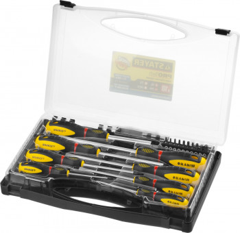 Набор STAYER "PROFESSIONAL" "PROTech": Отвертки, Cr-Mo, двухком рукоят, отвертки 7шт, отвертка-битодержатель, биты 10шт,  ( 25133-H8_z02 ) Набор STAYER "PROFESSIONAL" "PROTech": Отвертки, Cr-Mo, двухком рукоят, отвертки 7шт, отвертка-битодержатель, биты 10шт,  ( 25133-H8_z02 )