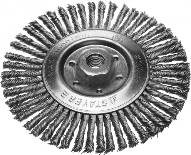 Щетка STAYER дисковая для УШМ, сплет в пучки стальн зак провол 0,5мм, 150мм/М14,  ( 35192-150 )