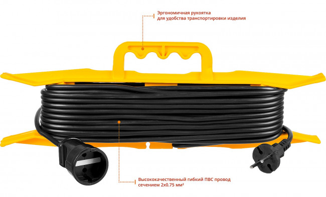 Удлинитель на рамке "MF 207", 20 м, 2200 Вт, 1 гнездо, ПВС 2х0,75 мм2, STAYER ( 55018-20_z01 ) Удлинитель на рамке "MF 207", 20 м, 2200 Вт, 1 гнездо, ПВС 2х0,75 мм2, STAYER ( 55018-20_z01 )