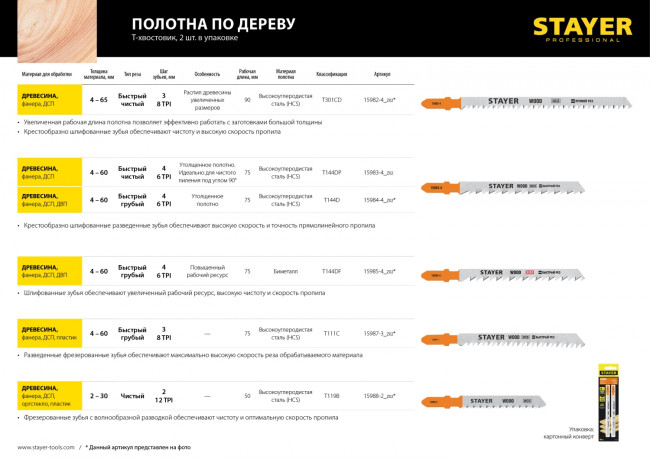 Полотна STAYER, T111C, для эл/лобзика, HCS, по дереву, ДВП, ДСП, T-хвост., шаг 3мм, 75мм, 2шт ( 15987-3_z02 ) Полотна STAYER, T111C, для эл/лобзика, HCS, по дереву, ДВП, ДСП, T-хвост., шаг 3мм, 75мм, 2шт ( 15987-3_z02 )