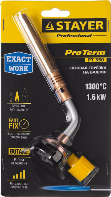 Газовая горелка "ProTerm" на баллон, STAYER "PROFESSIONAL" 55586, регулировка пламени, вихревое пламя, цанговое соединение, 1300С,  ( 55586 )