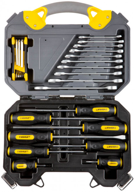 Набор инструментов STAYER "PROFI" универсальный, высококачественная CRV сталь, хромированное покрытие, 26 предметов,  ( 27710-H26 )