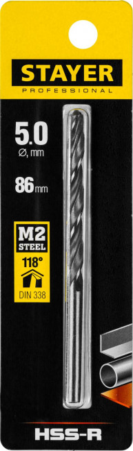 Сверло по металлу HSS-R, сталь М2(S6-5-2), STAYER Professional 29602-5, DIN 338, d=5,0 мм ( 29602-5 ) Сверло по металлу HSS-R, сталь М2(S6-5-2), STAYER Professional 29602-5, DIN 338, d=5,0 мм ( 29602-5 )