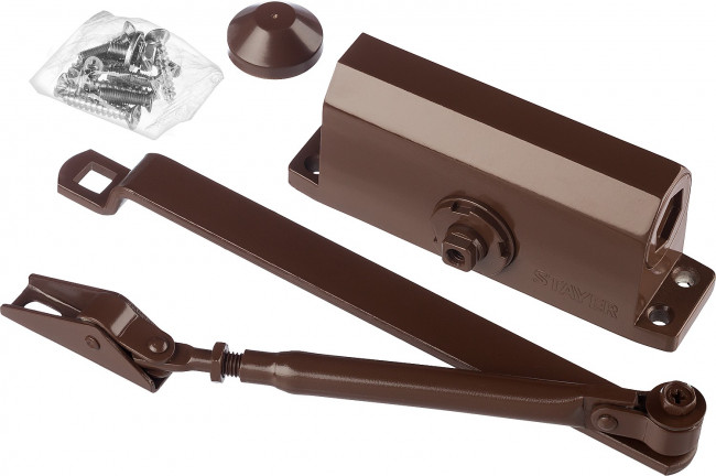 Доводчик дверной STAYER, для дверей массой до 80 кг, цвет коричневый,  ( 37917-80 ) Доводчик дверной STAYER, для дверей массой до 80 кг, цвет коричневый,  ( 37917-80 )