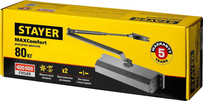 Доводчик дверной STAYER, для дверей массой до 80 кг, цвет коричневый,  ( 37917-80 ) Доводчик дверной STAYER, для дверей массой до 80 кг, цвет коричневый,  ( 37917-80 )