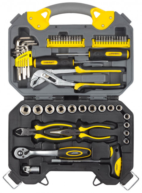 Набор инструментов STAYER "PROFI" универсальный, высококачественная CRV сталь, хромированное покрытие, 56 предметов,  ( 27710-H56 )