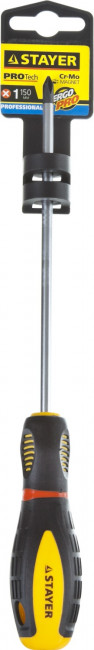 Отвертка STAYER "PROFI" "PROTech", двухкомп рукоятка, намагниченная, Cr-Mo, PH1x150мм,  ( 25132-1-15_z02 )